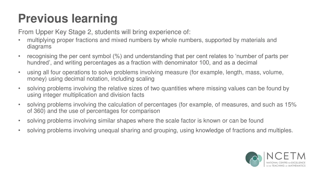 previous learning from upper key stage 2 students
