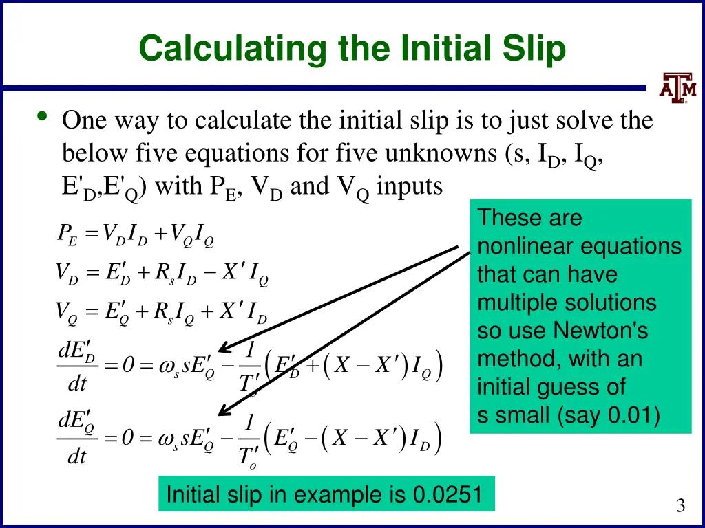 calculating the initial slip