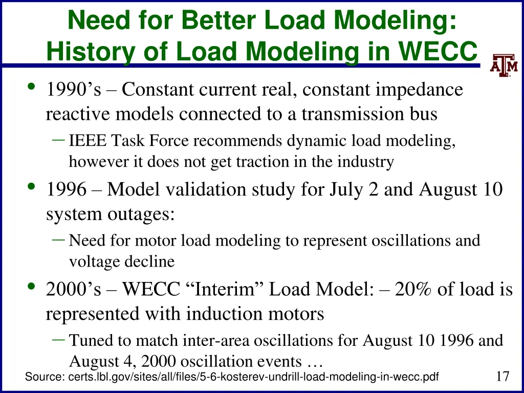 need for better load modeling history of load