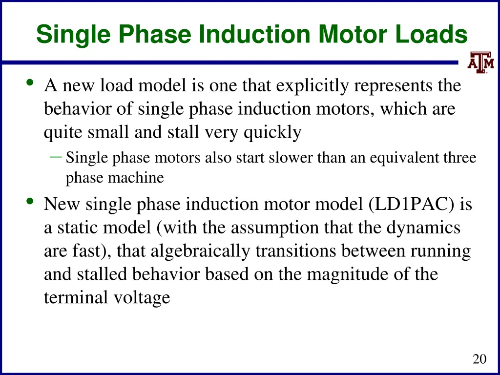 single phase induction motor loads