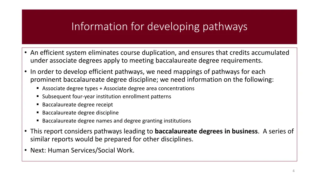 information for developing pathways