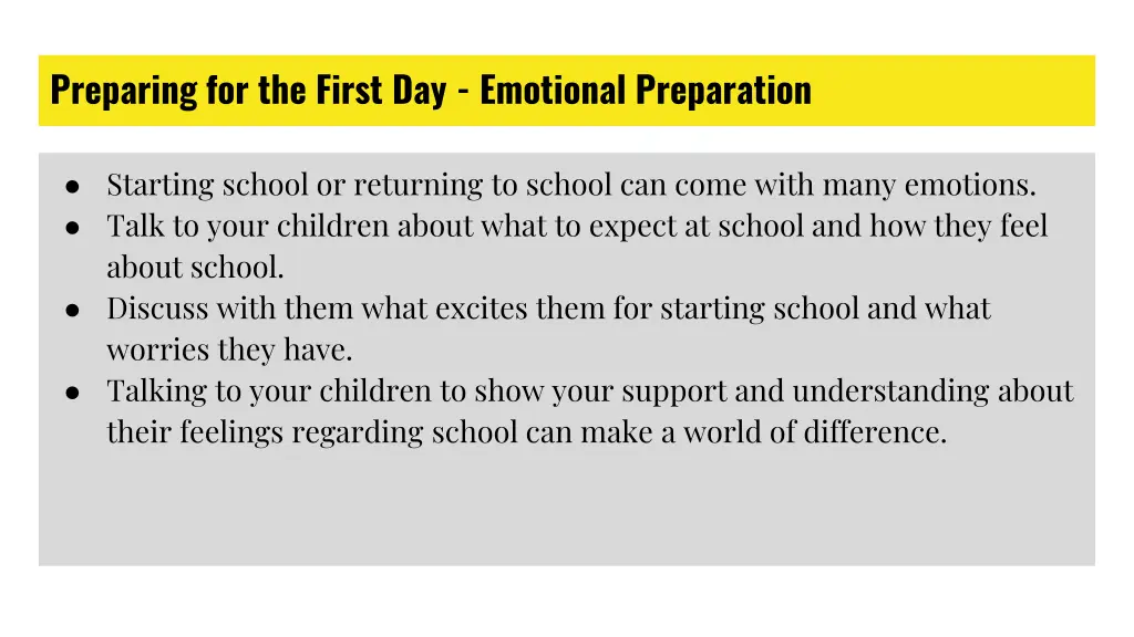 preparing for the first day emotional preparation