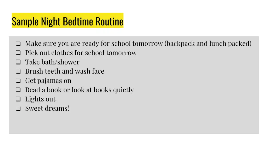 sample night bedtime routine