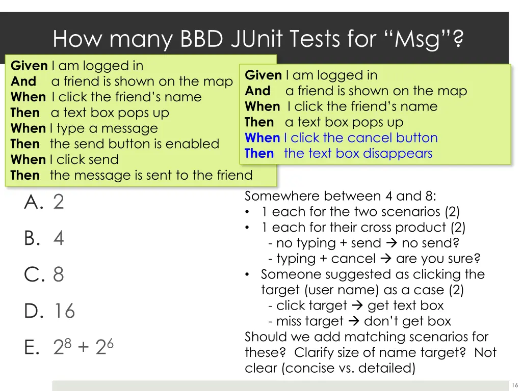 how many bbd junit tests for msg given