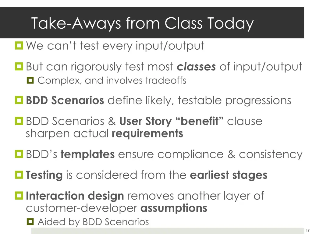 take aways from class today