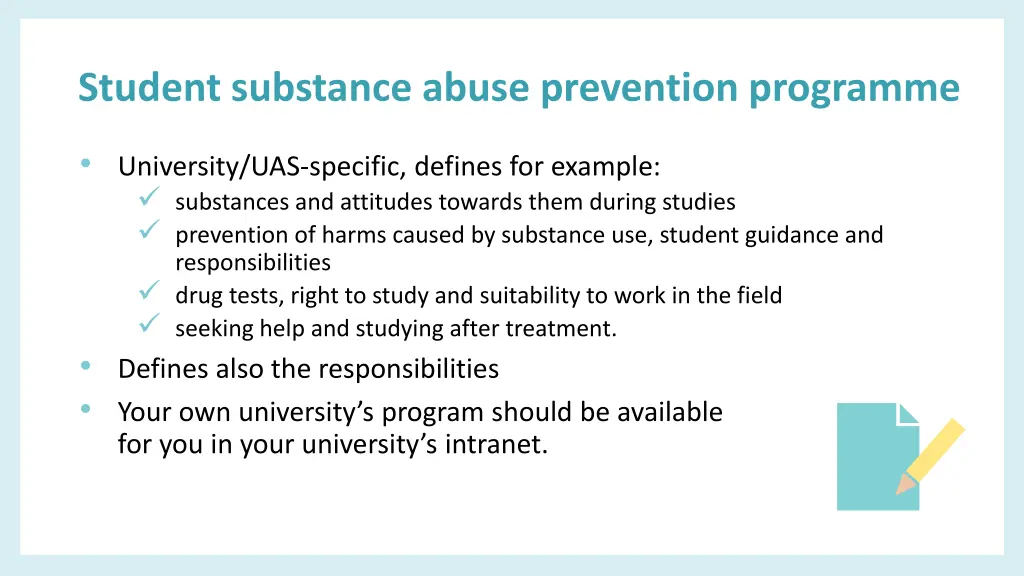 student substance abuse prevention programme
