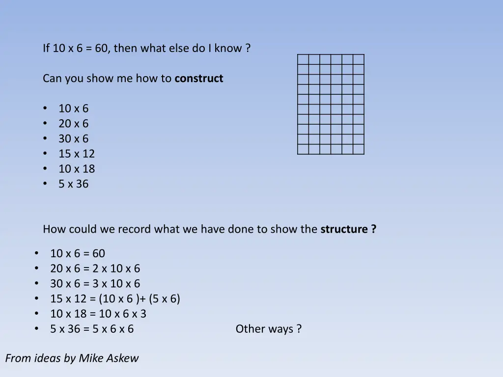 if 10 x 6 60 then what else do i know
