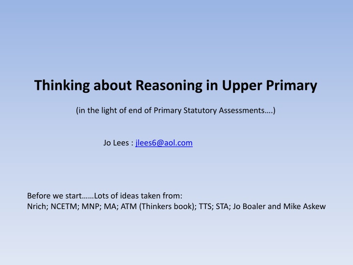thinking about reasoning in upper primary