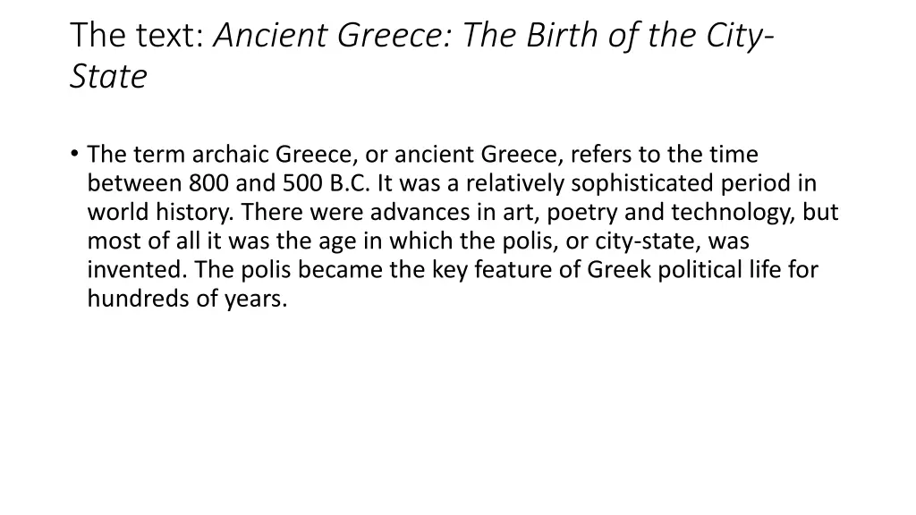 the text ancient greece the birth of the city
