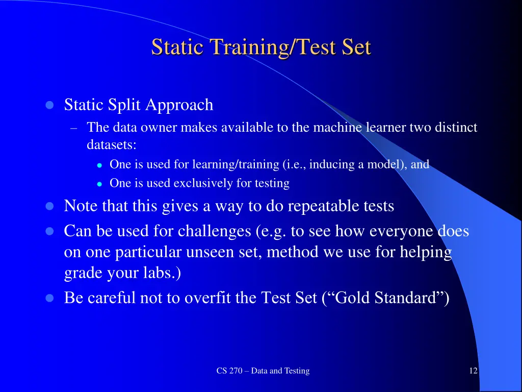static training test set