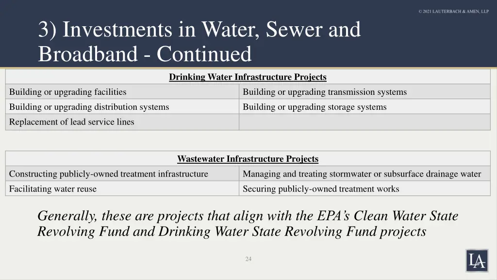 3 investments in water sewer and broadband
