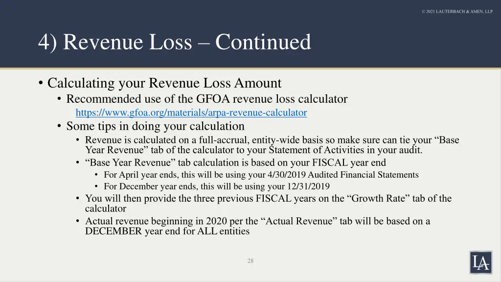 4 revenue loss continued
