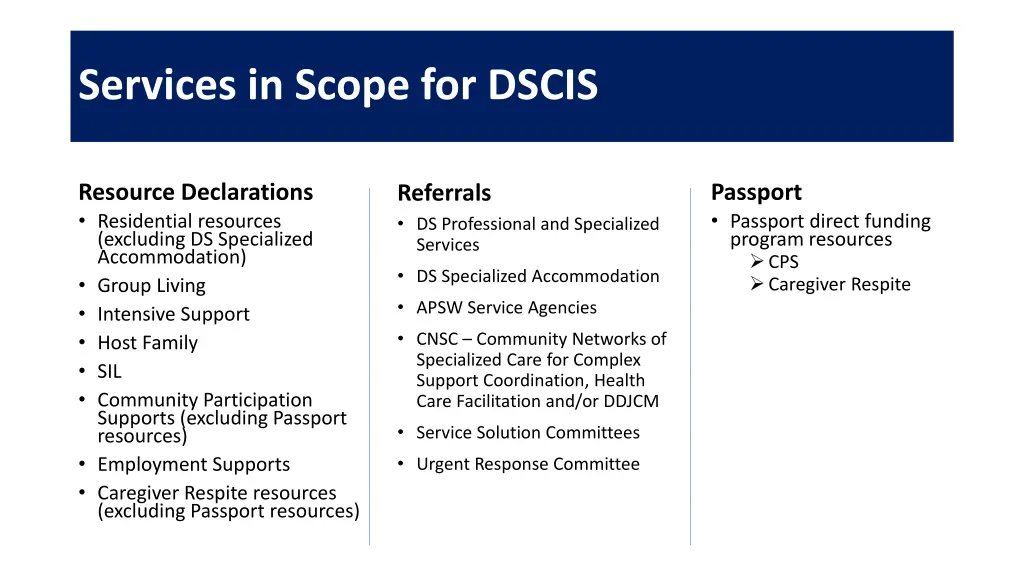 services in scope for dscis