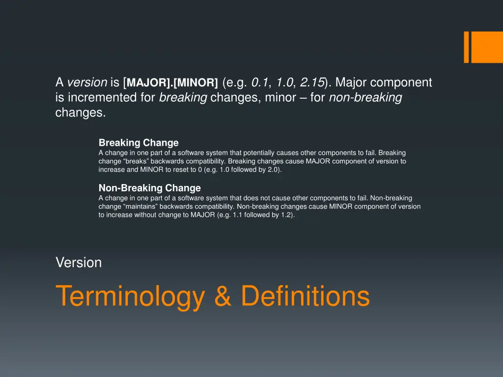 a version is major minor e g 0 1 1 0 2 15 major