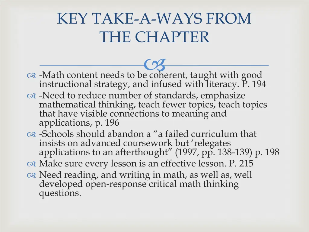 key take a ways from the chapter