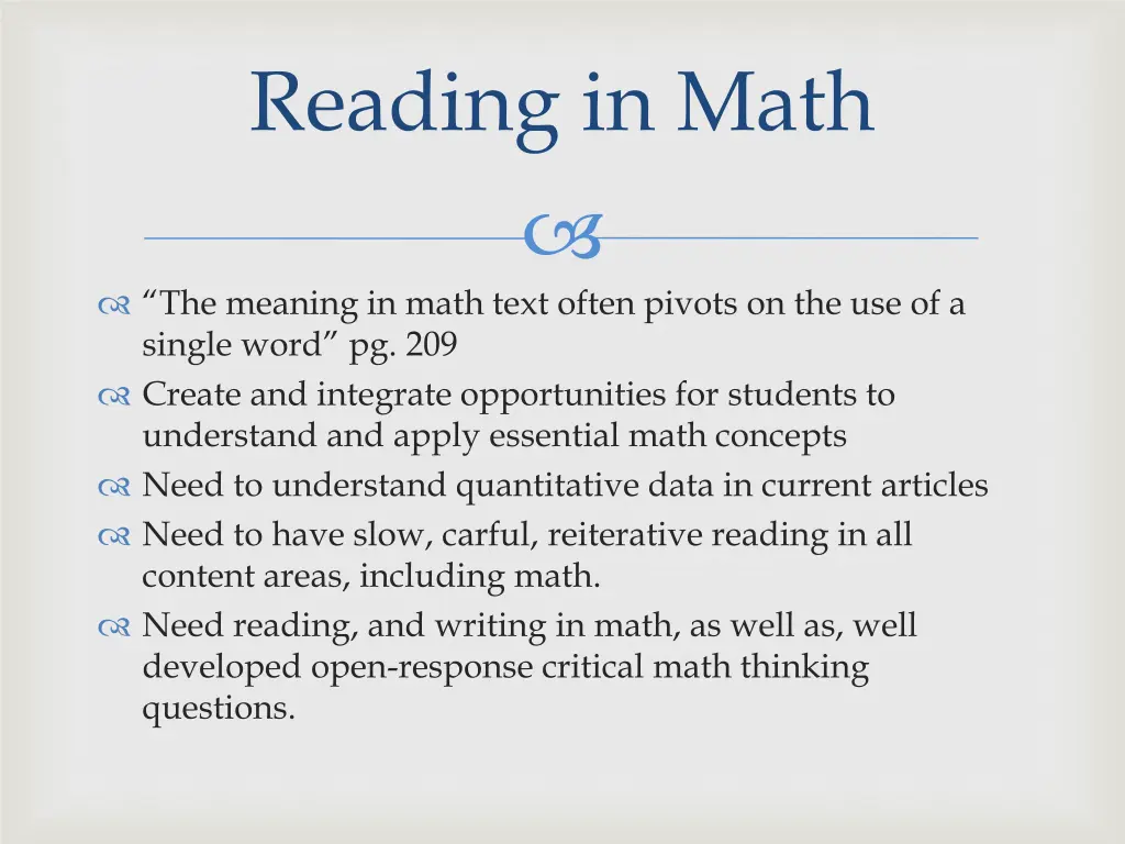 reading in math