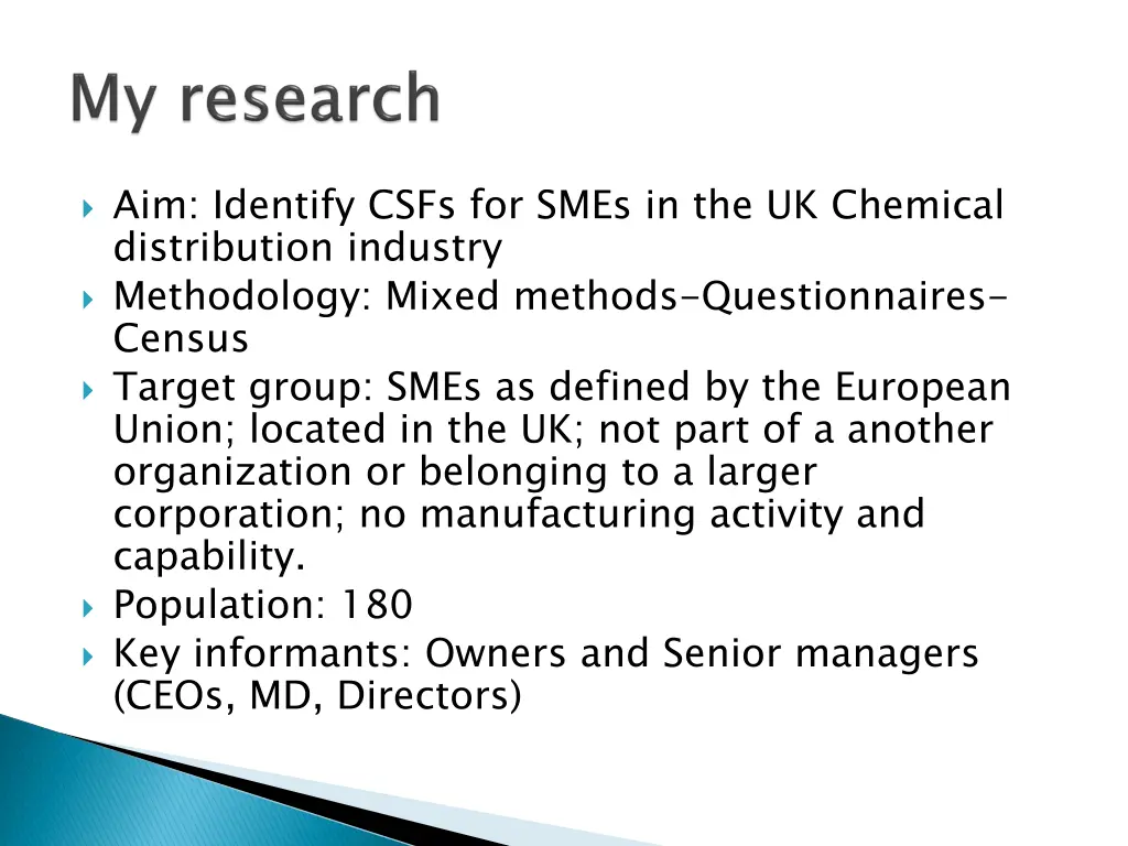 aim identify csfs for smes in the uk chemical