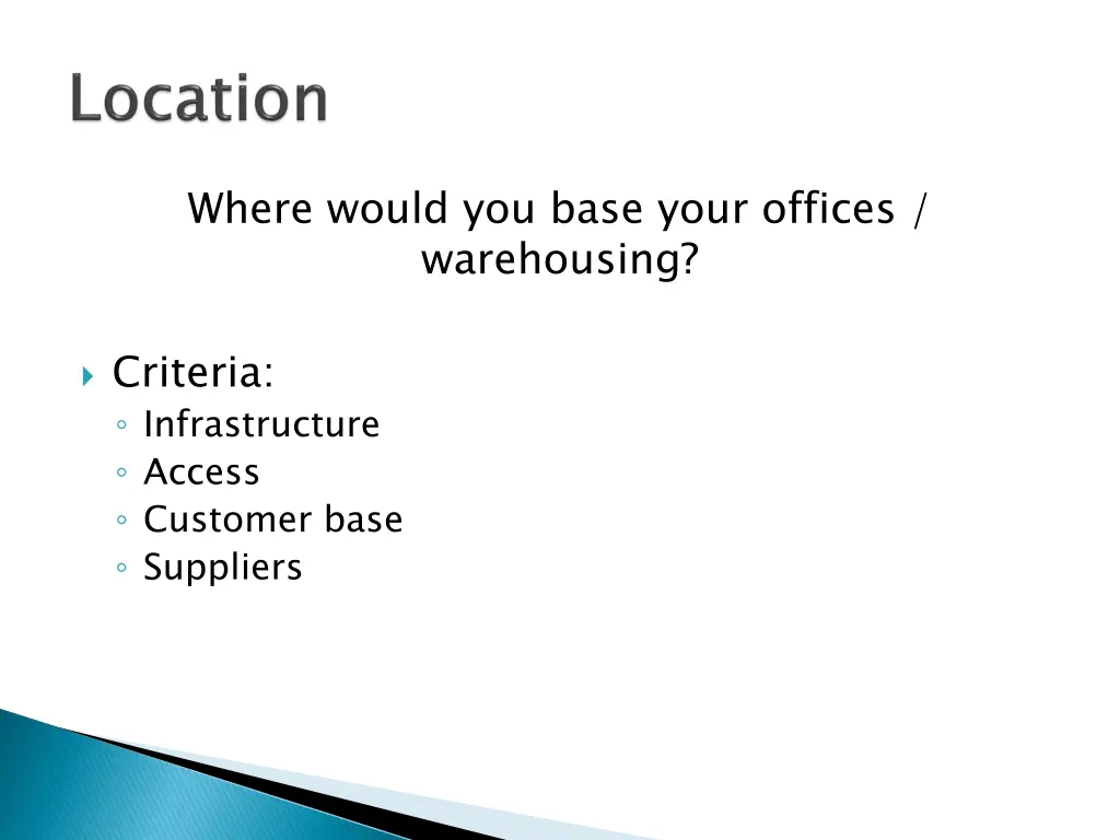 where would you base your offices warehousing