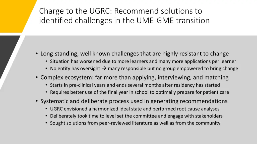 charge to the ugrc recommend solutions