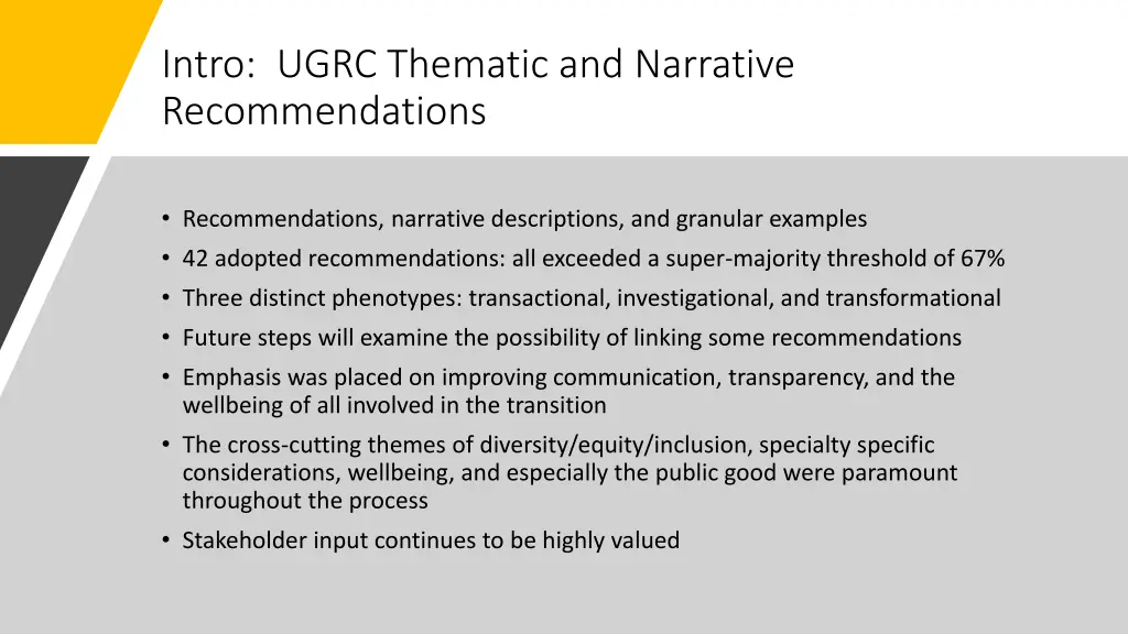 intro ugrc thematic and narrative recommendations