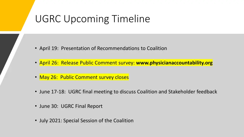 ugrc upcoming timeline