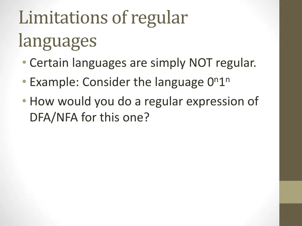 limitations of regular languages certain