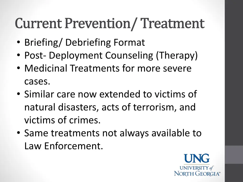 current prevention treatment briefing debriefing
