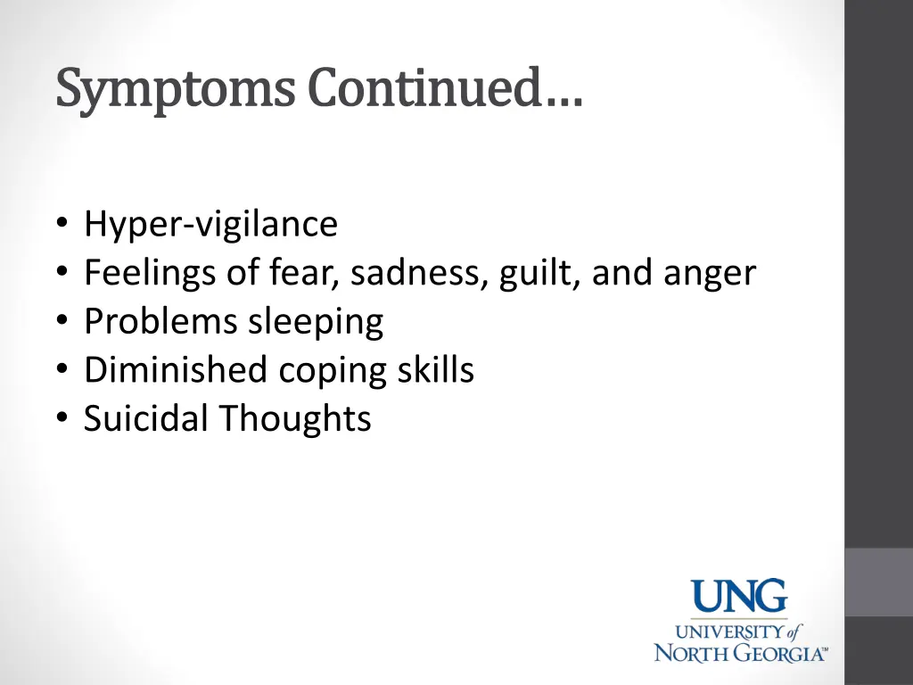 symptoms continued