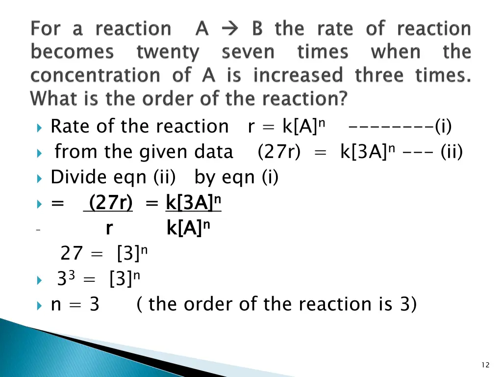 rate of the reaction r k a n i from the given