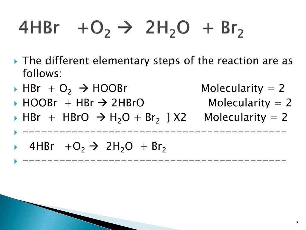 the different elementary steps of the reaction
