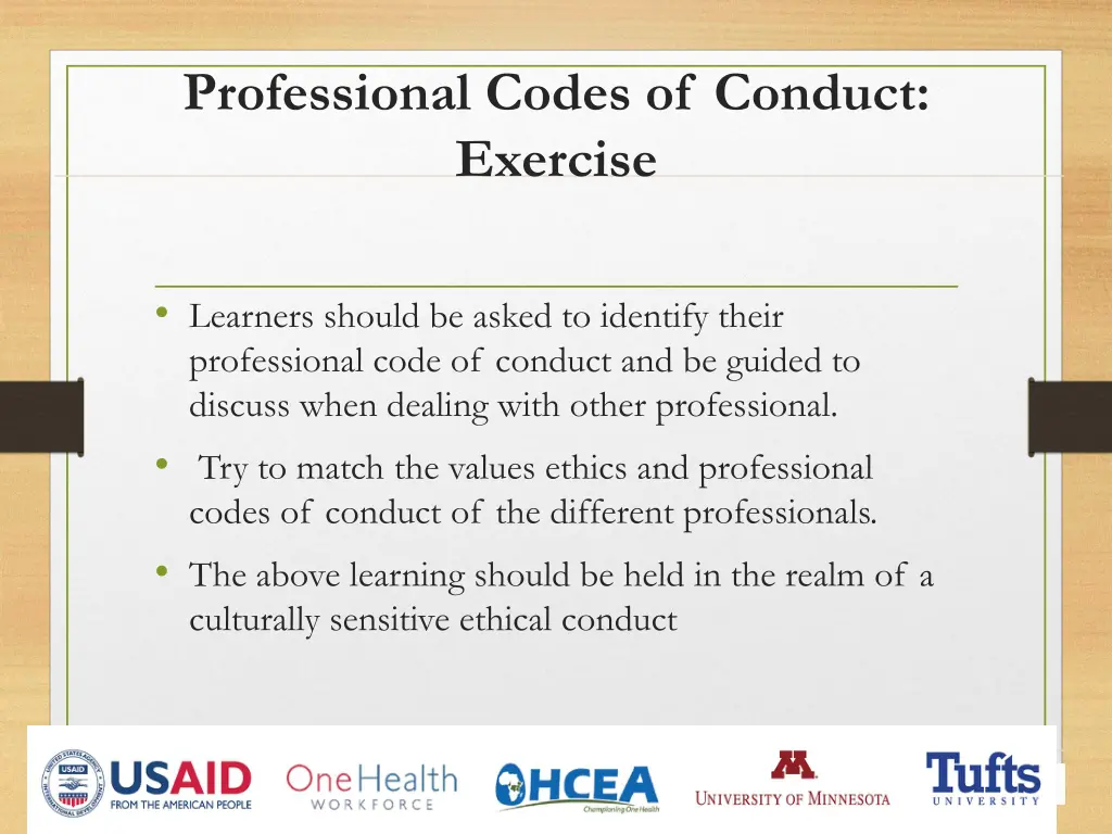 professional codes of conduct exercise