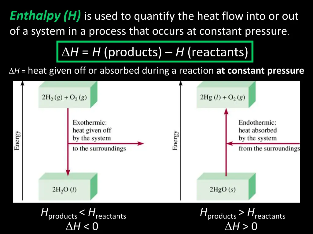 enthalpy h is used to quantify the heat flow into