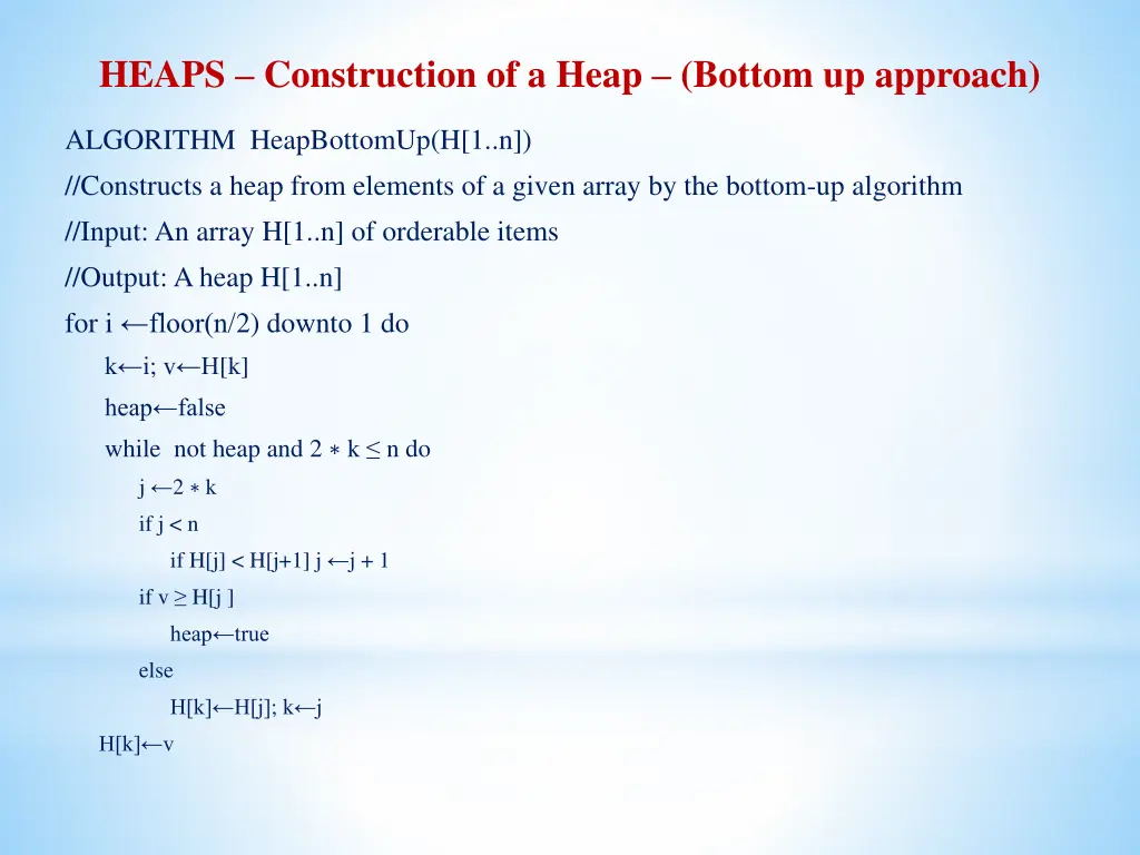 heaps construction of a heap bottom up approach 2