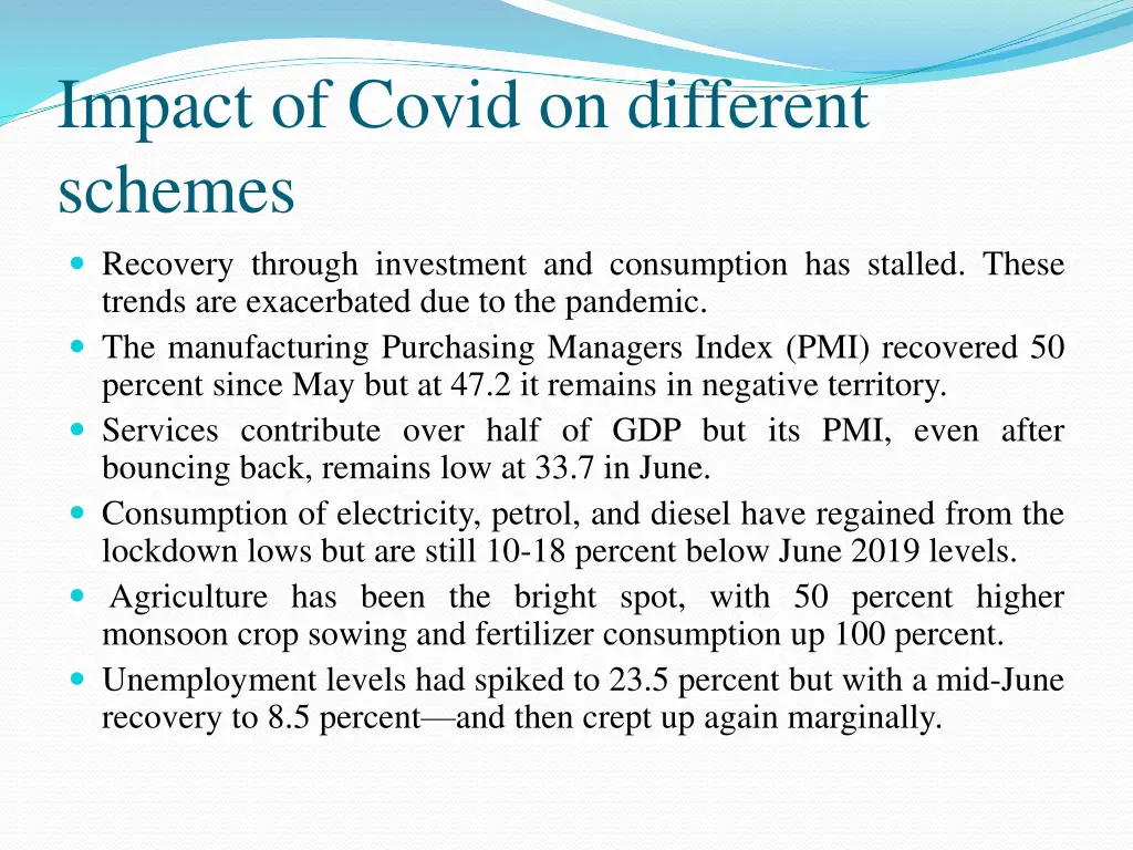 impact of covid on different schemes recovery