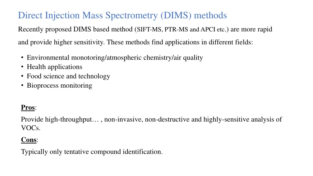 direct injection mass spectrometry dims methods