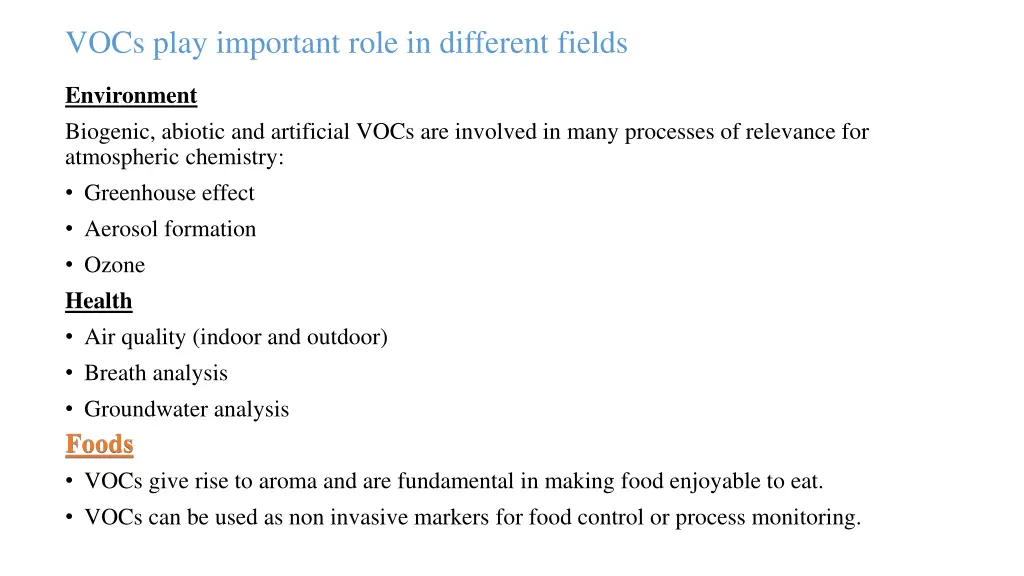 vocs play important role in different fields