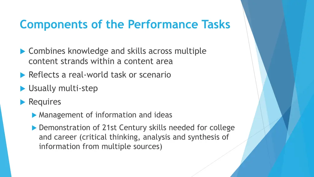 components of the performance tasks
