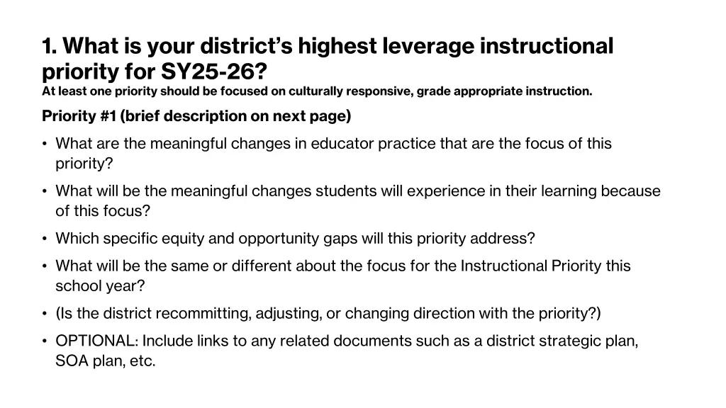 1 what is your district s highest leverage