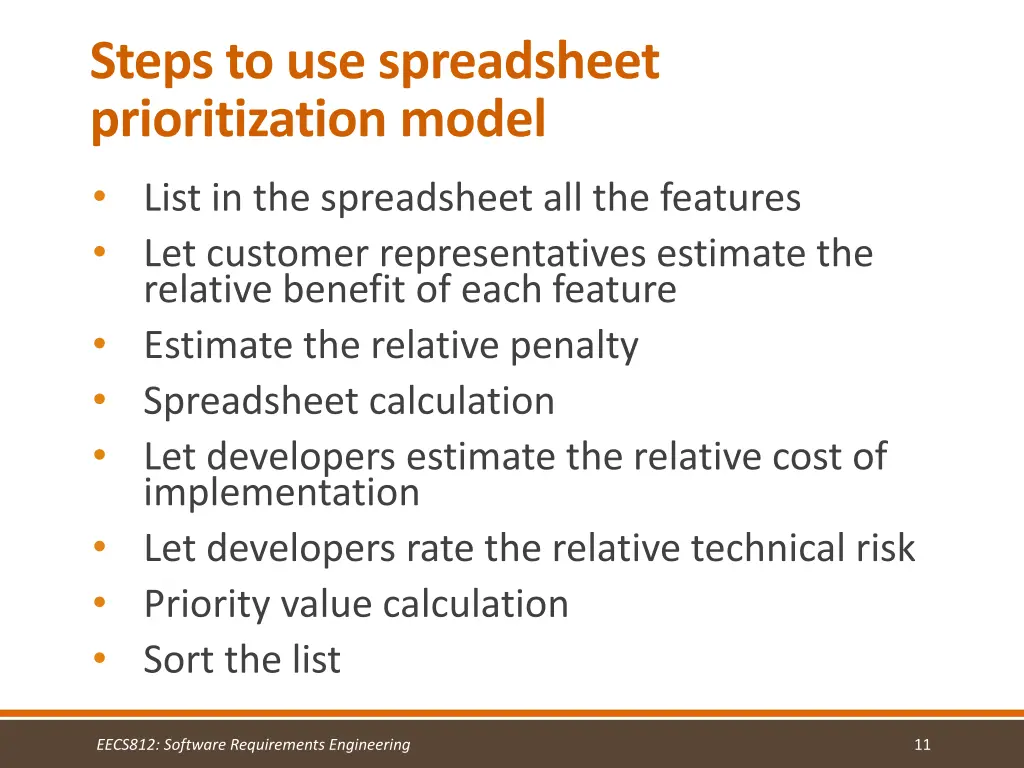 steps to use spreadsheet prioritization model