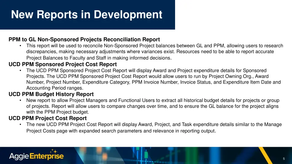 new reports in development