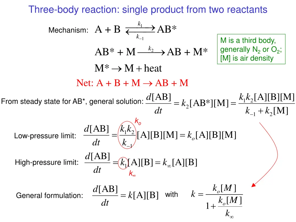 three body reaction single product from