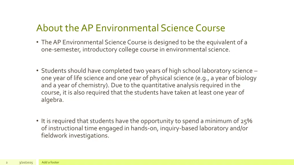 about the ap environmental science course