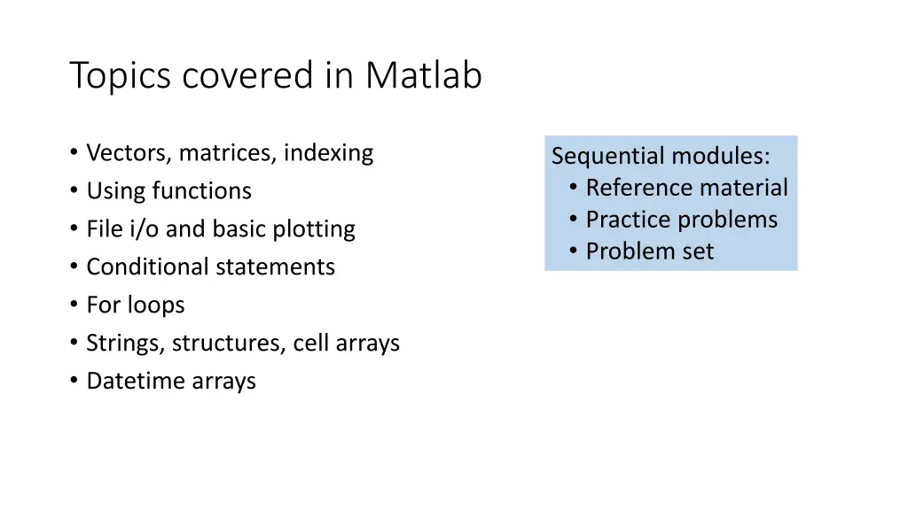 topics covered in matlab