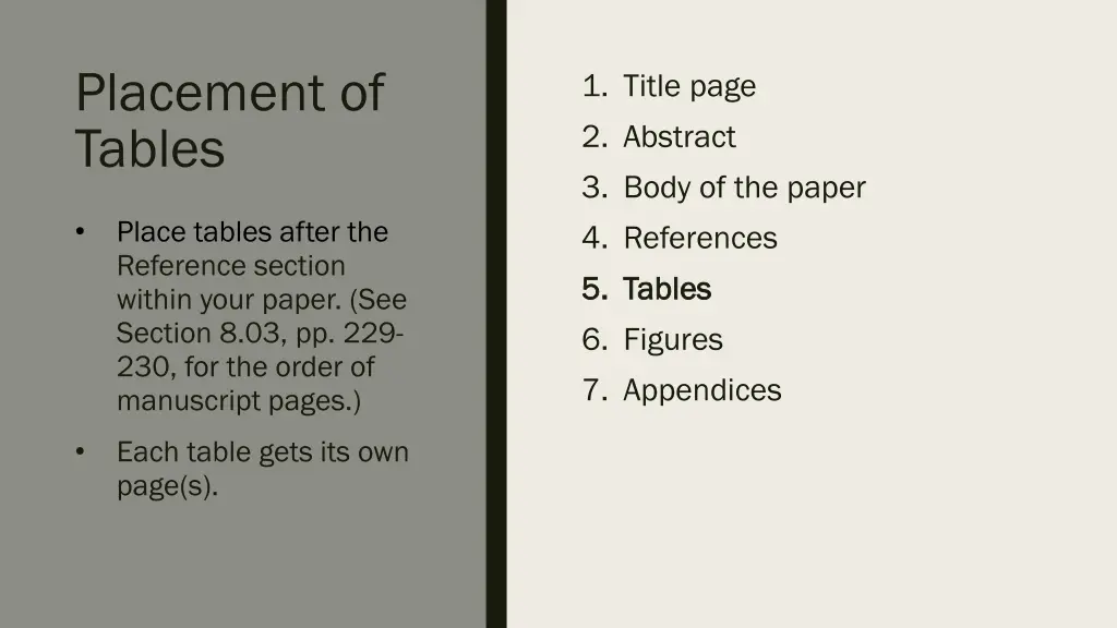 placement of tables