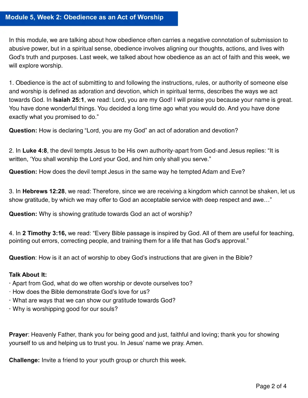 module 5 week 2 obedience as an act of worship
