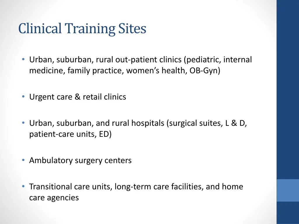 clinical training sites