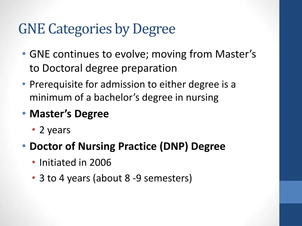 gne categories by degree