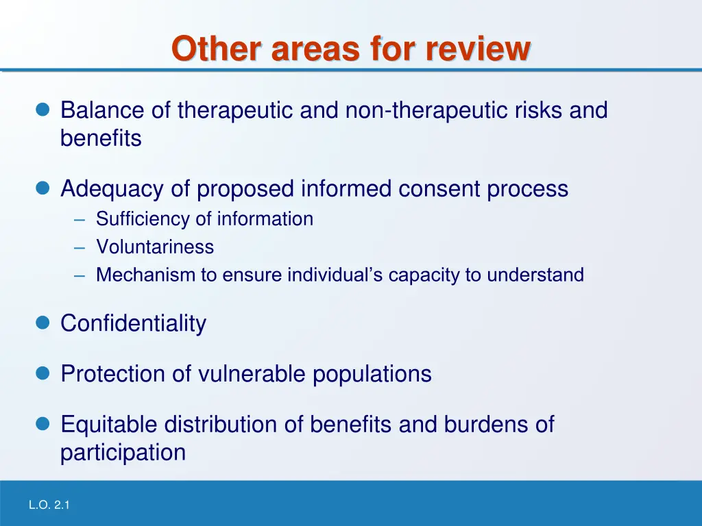 other areas for review