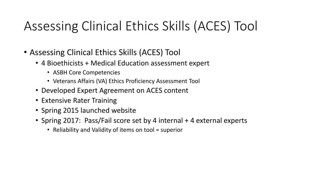 assessing clinical ethics skills aces tool