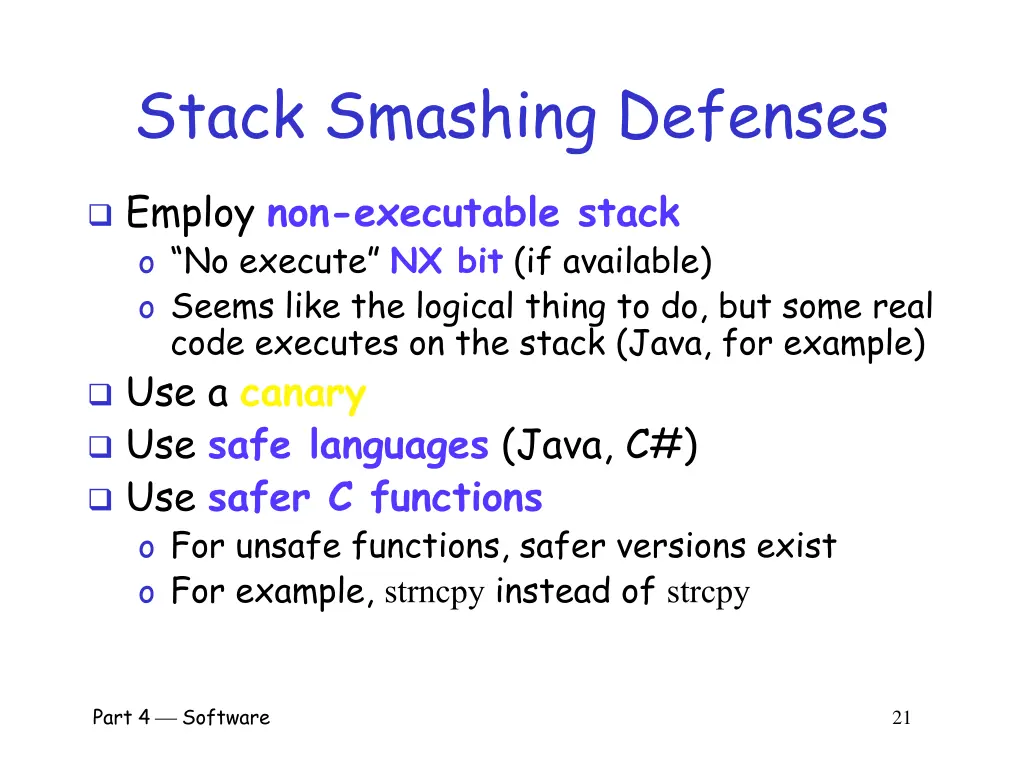 stack smashing defenses